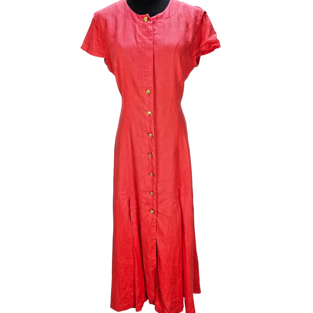 Women's VTG Bloomingdale's 6‎ Petite 100% Linen Button Front Nautical Midi Dress